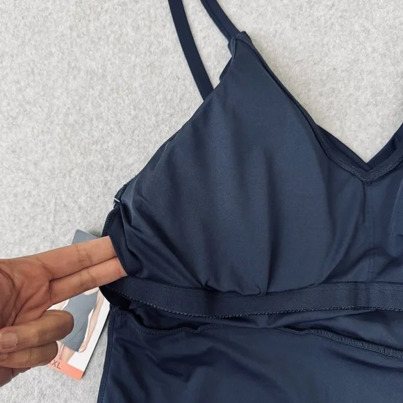 Lands End V Neck Tulip Wrap One Piece Swimsuit Swim Dress Size XXL Blue New - Picture 8 of 14